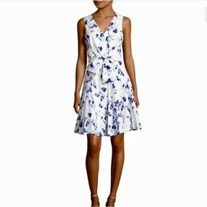 Rebecca Taylor Sleeveless V-neck Tie Waist Floral Mini Dress, Size 8